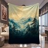 1pc Misty Pine Mountain Valley Vintage Landscape Print Flannel Blanket, Soft and Lightweight, Suitable for Blankets, Kid Bed Cov