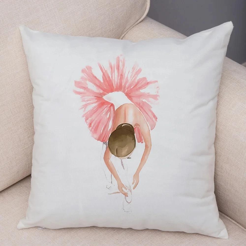 Cute Cartoon Sofa Pillowcase Home Soft Peach Skin Pillowcase Nordic Style Decoration Pink Ballet Girl Cushion Cover
