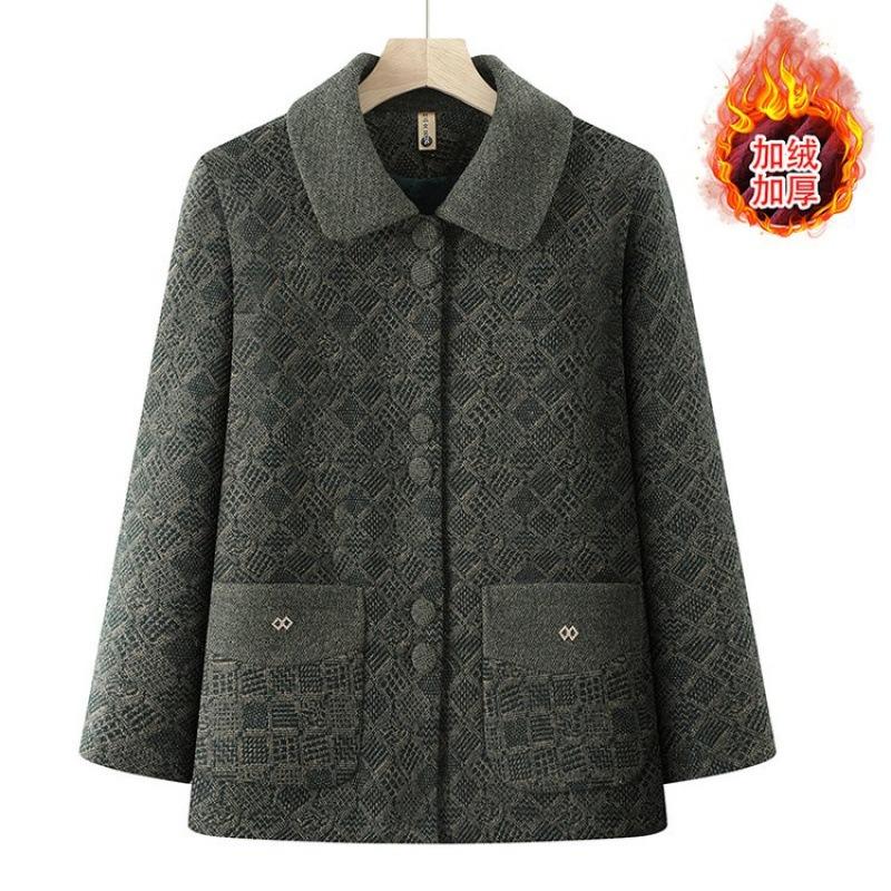 

Autumn and winter coats, velvet warm tops, year-old lapels, versatile outer clothes, old lady 1XL [recommended 80-50kg]