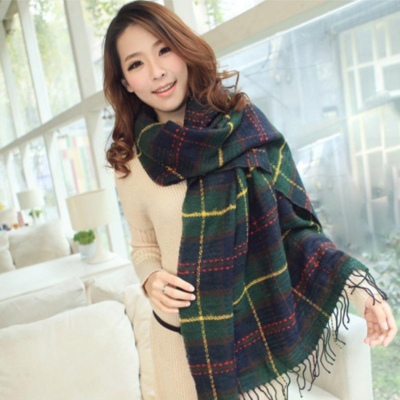 Plaid scarf women's autumn and winter versatile imitation cashmere thickened warm fringed scarf shawl