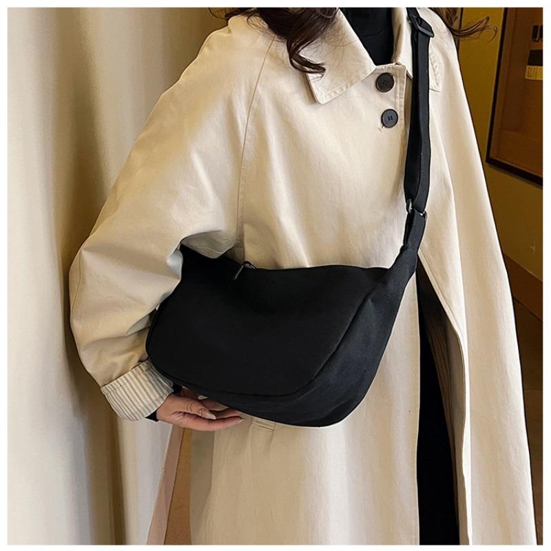 Canvas Bag Women New Korean Style Minimalist Student Instagram Hong Kong Style Shoulder Crossbody Bag Messenger Bag