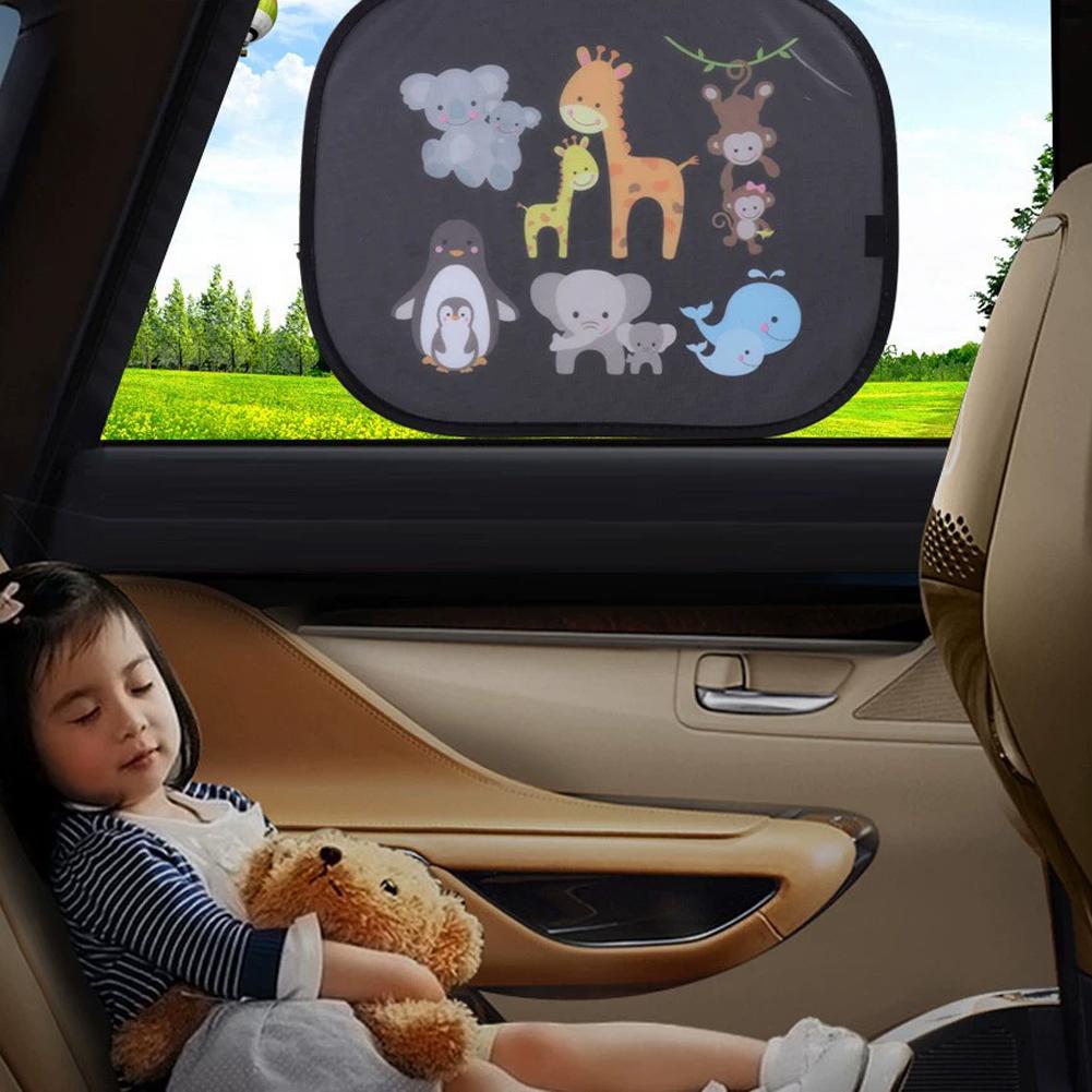 2Pcs Cartoon Car SunShade Side Window Adsorption SunShade Cover Rear Side Auto Window Sunvisor Mesh For Children Adults