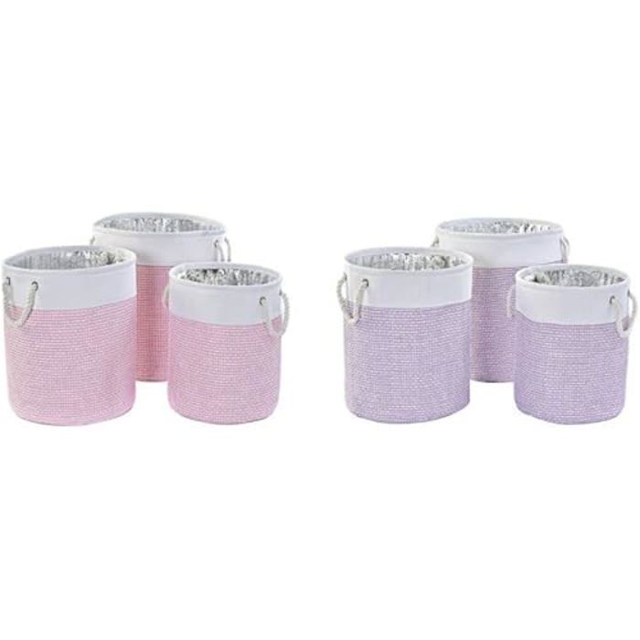 Ensemble de paniers - DKD Home Decor - Standard - Polyester - Blanc, Rose, Lilas - 40x40x49 cm