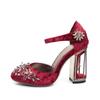 Fashion Summer Retro Floral Pleuche Shoes Women Pumps Luxurious Cutouts Bird Cage High Heels Crystal Female Women Sandal Big Size 34-43