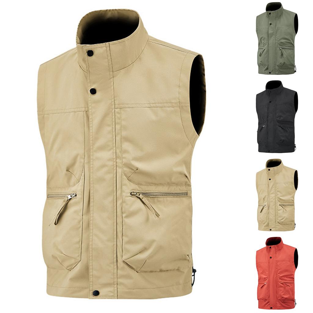 Men Sleeveless Vest Cargo Casual Multi Pocket Vests Male Work Fishing  Waistcoat