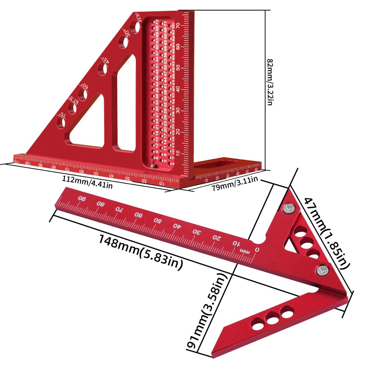 

Двокомпонентний метричний/дюймовий центральний розмітник та 3D багатокутовий вимірювальний кутник, 22,5°-90° прецизійний столярний інструмент з кутником для косих зрізів