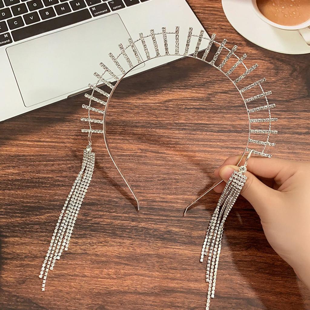 Elegant Long Fringe Hairband Baroque Style Rhinestone Headband for Girls Model Show Performance Wedding Party Jewelry