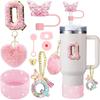 9PCS Accessory Set for Stanley Cup 30oz 40oz Butterfly Straw Cover Cap Silicone Boot Charm Initials Sticker Spill Proof Stopper Cup Holders 5