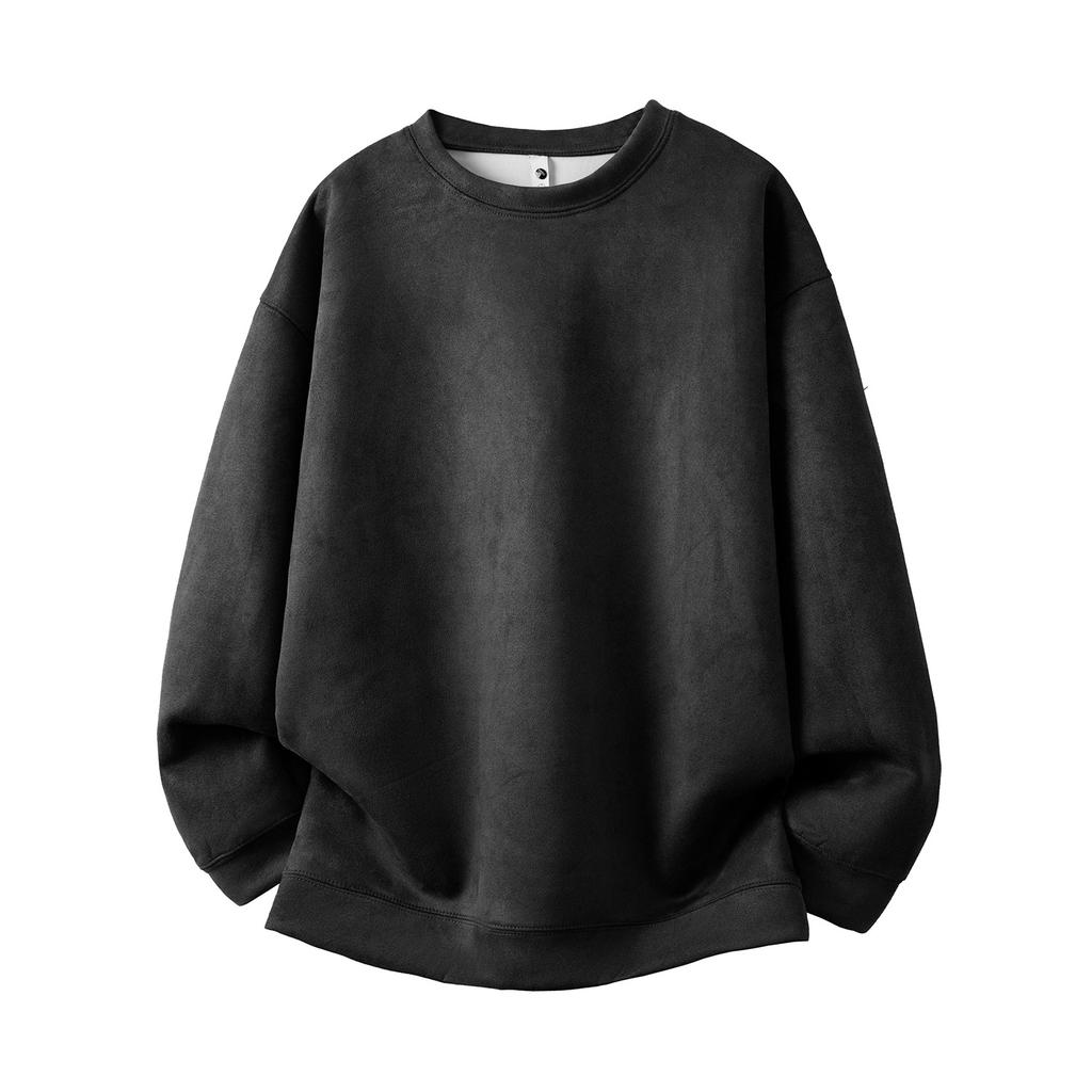 Herbst Herren Einfarbig Wildleder Rundhals Pullover Jacke Herren Lässiger Lockerer Pullover