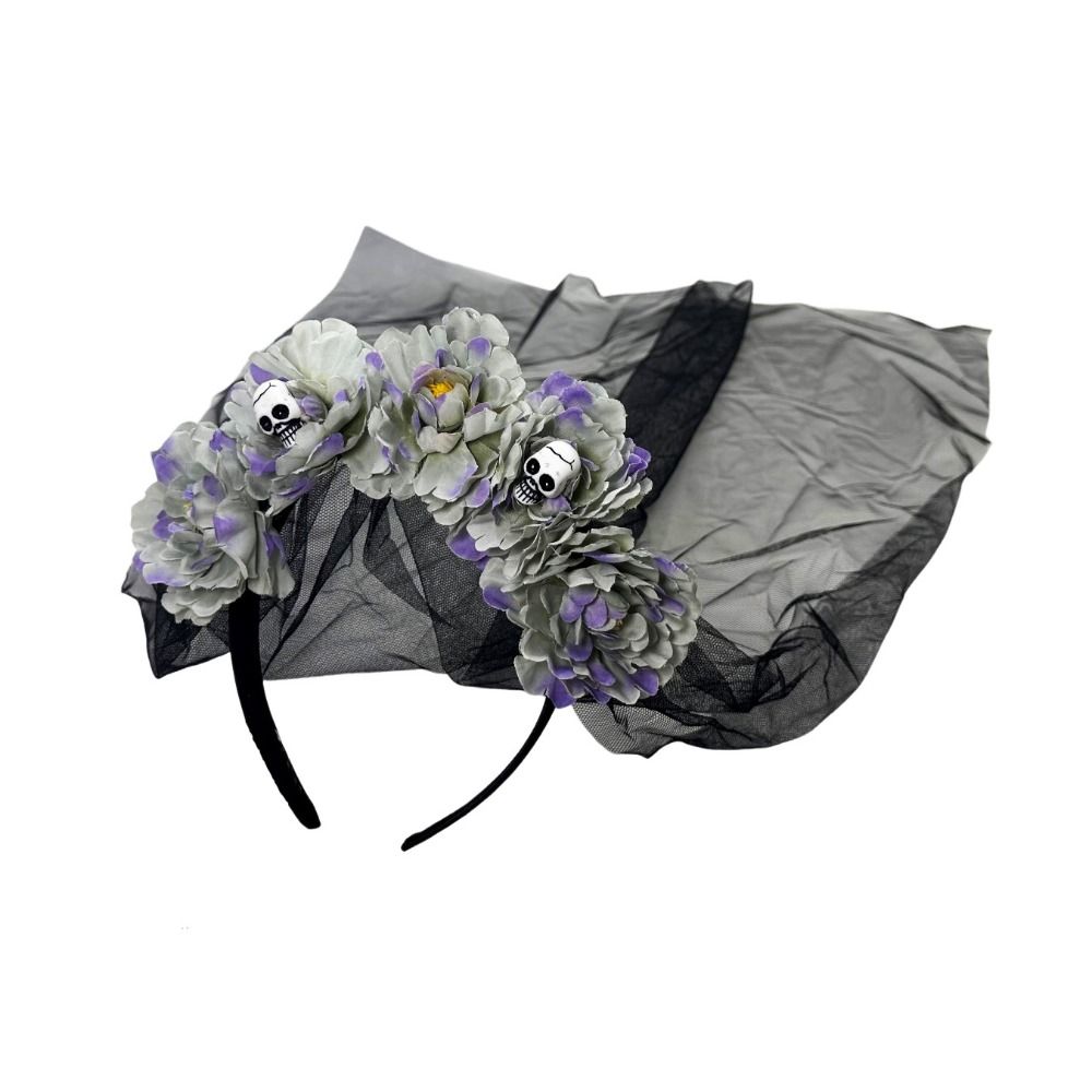 Girls Day of The Dead Flowers Headdress Long Ribbon Veil Gothic Head Hoop  Party Cosplay