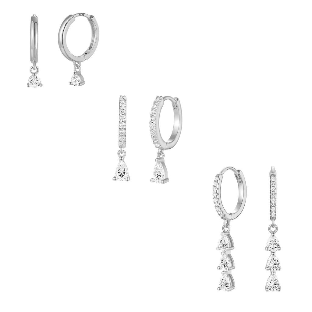 Elegant Teardrop Zircon Tassel Earrings Versatile Hoop Stud Set Sophisticated Dangle Drop Jewelry For Women Daily Wear