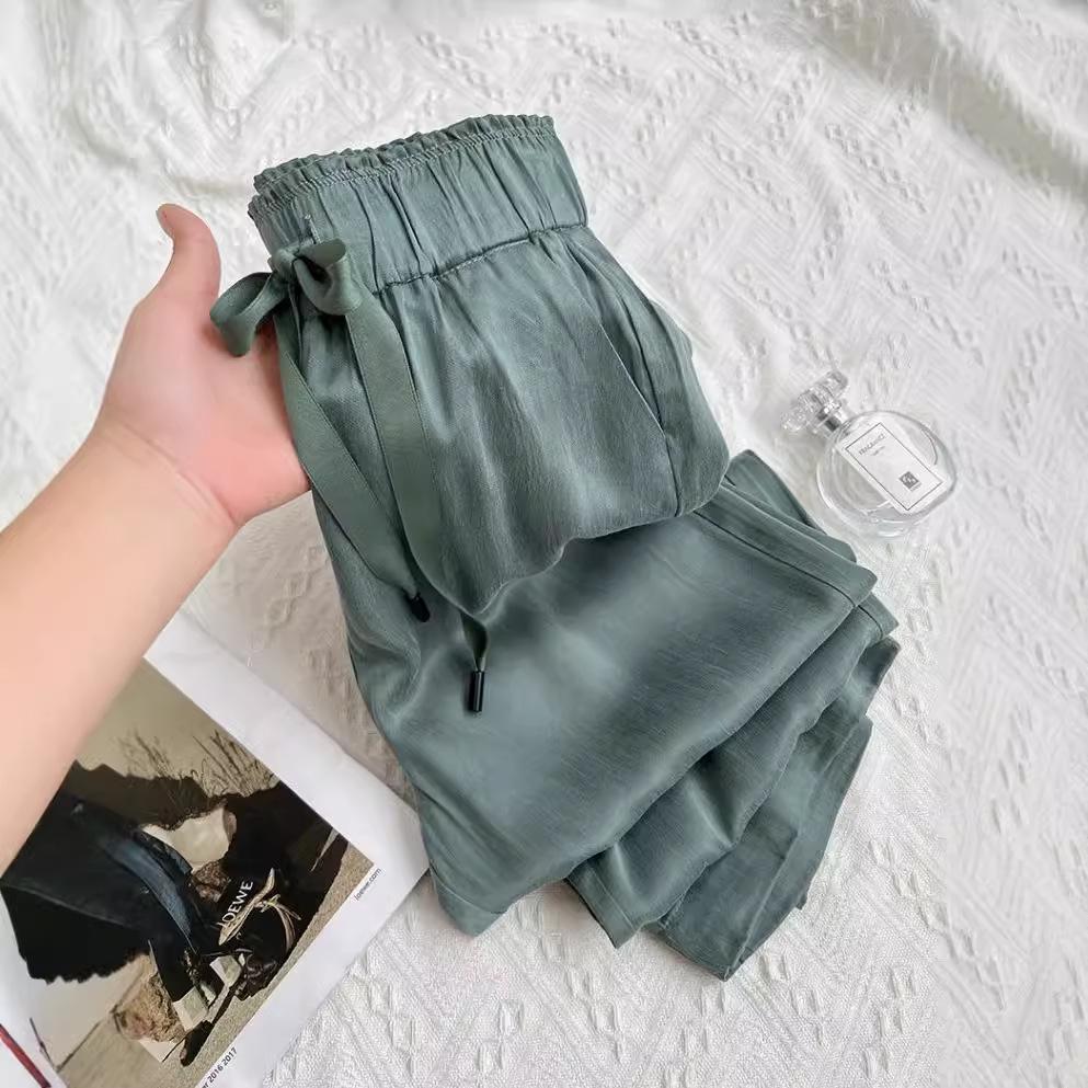 2025 European-Style Women's Wide-Leg Satin Pants for Spring & Summer
