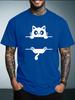 Unisex Summer Crew Neck T Shirt Cute Split Black Cat Graphic Print Loose Short Sleeve Casual Streetwear Daily Wear Tops