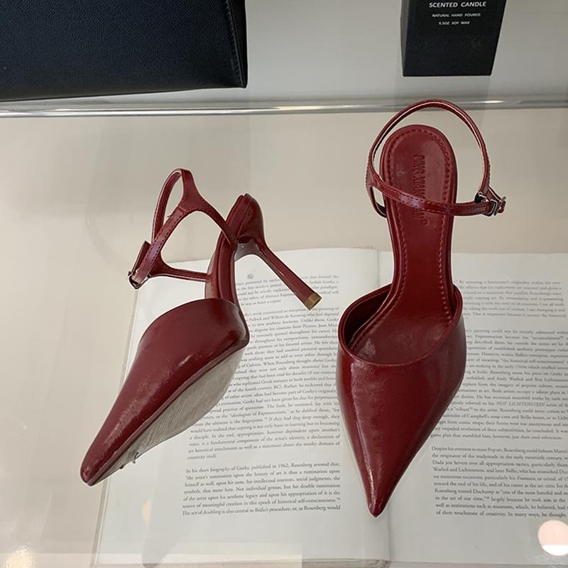Mode SUOJIALUN 2025 Neue Marke Damen Pumps Schuhe Mode Rote Slingback Schuhe Spitze Zehenpartie Dünner Hoher Absatz Outdoor Kleid Party Pumps