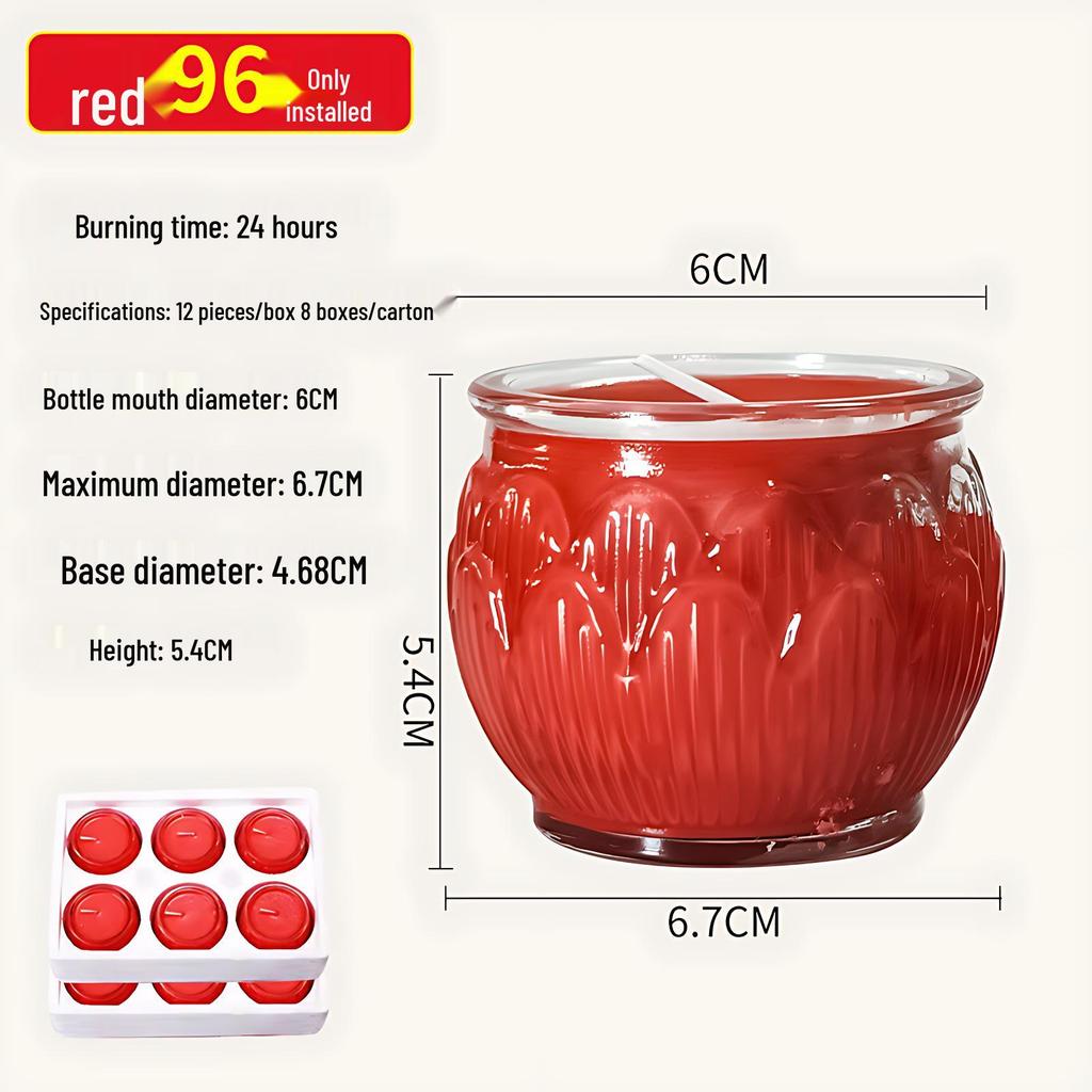 Smokeless Lotus Glass Oil Lamp - 24-Hour Ghee Candle for Buddha Offerings