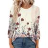 Women's Fashion Casual Round Neck 3/4 Sleeve Loose  Printed T-Shirt Ladies Top
