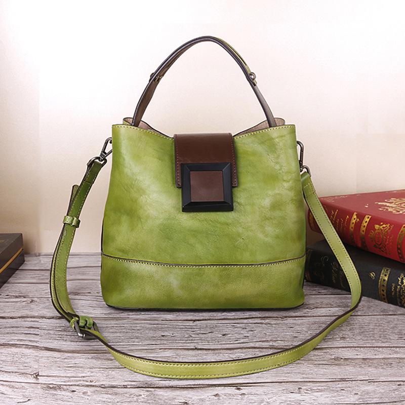 Real Leather Bag Retro Genuine Leather Diagonal Cross Bag Tree Cream Leather Multifunctional Women's Hand-held Diagonal Cross Bag