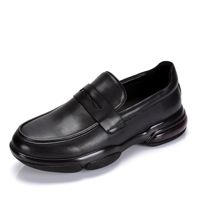 Men s Versatile Genuine Leather Slip-on Loafers with Air Cushion Thick Sole 43 чёрный