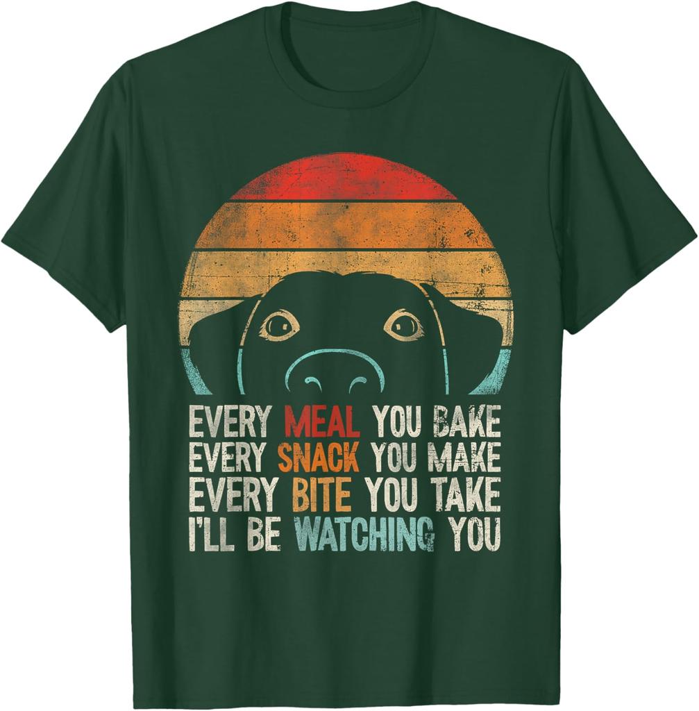 Funny Dog Watching You Eat Retro Sunset Labrador Retriever Graphic T-Shirt Casual Cotton Tee