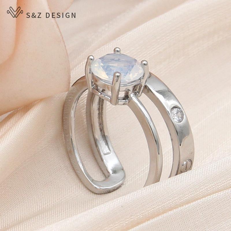 Fashion Elegant Rose Gold Color Round Cubic Zirconia Adjustable Rings For Women Wedding Jewelry Gift