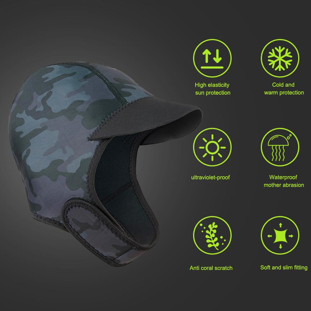 2MM Adult Snorkeling Hat Neoprene Mens Womens Diving Head Cover Sun Protection Snorkeling Headgear for Outdoor Surfing Wading
