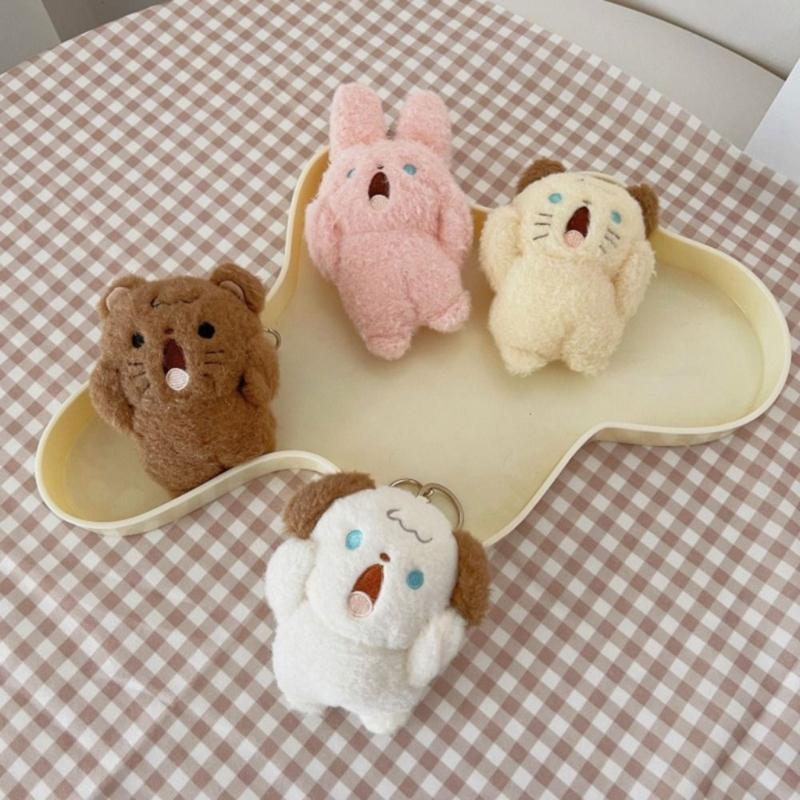 Cute Plush Cat Rabbit Bear Dog Keychain Pendant Lovely Shouting Animals Keyring Charm for Purse Bag Backpack Handbag