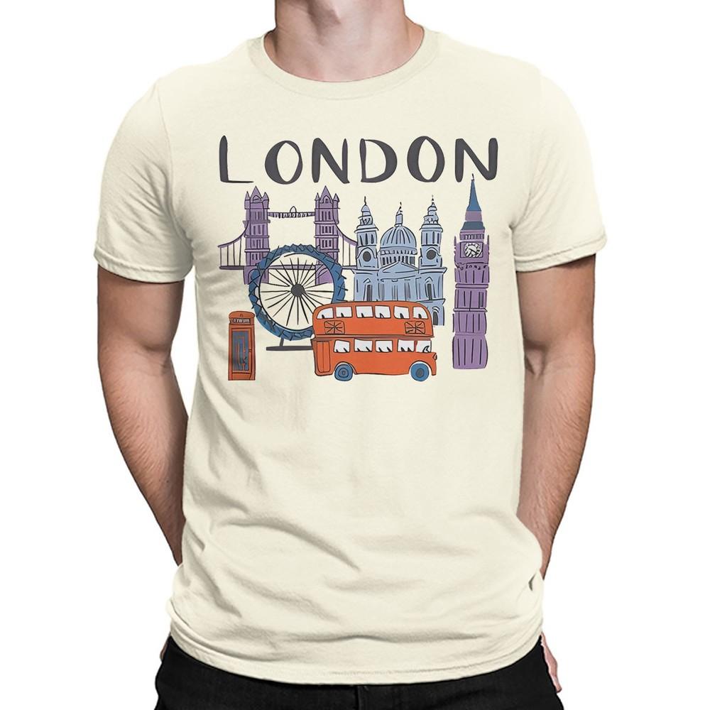 London Landmarks TShirt Famous British Icons Souvenir Cartoon Bus Tower T4901