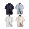 Father Summer Top Solid Color Short Sleeve Buckle Chinese Style Stand Collar Daily Wear Single-breasted Chinese Wear Tai Chi Clothing Male Clothes