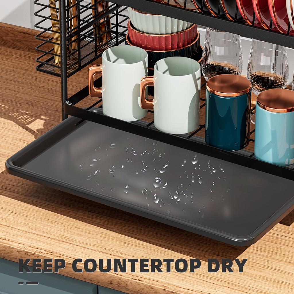 Dish Drying Rack - Dish Rack for Kitchen Counter, 2-Tier Kitchen Organizers and Storage Rack with Drainboard and Cutlery Holder