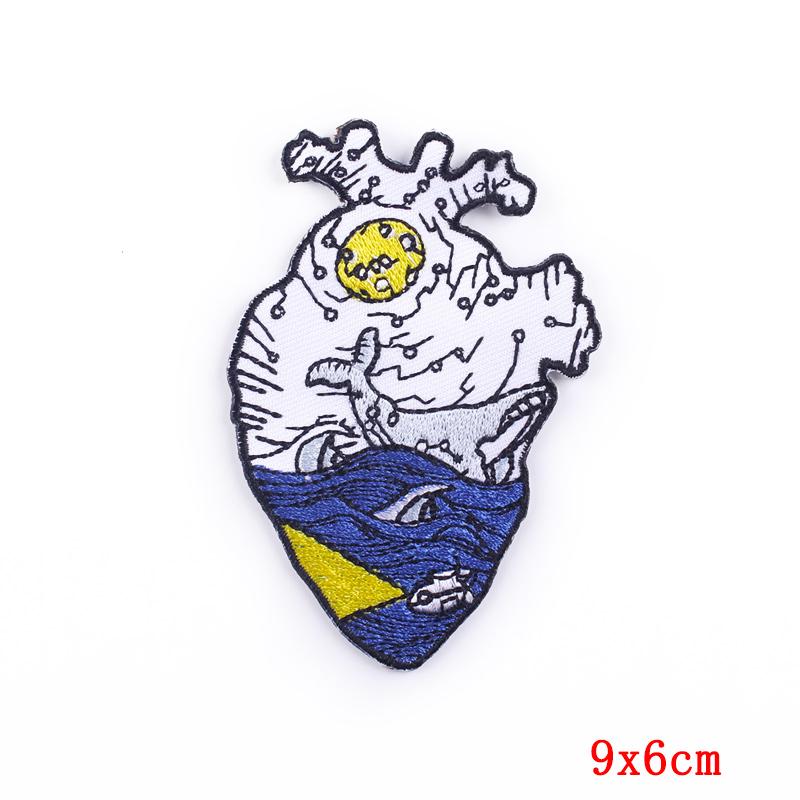 Punk Heart Embroidery Patch Iron On Patches For Clothing Thermoadhesive Patches On Clothes Waves Applique/Patches On Clothes