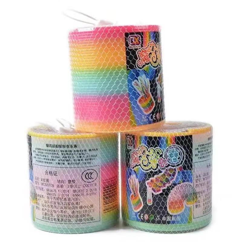 Lustig Mode Bunt Regenbogen Kreis Faltbar Kunststoff Feder Spirale Stressabbau Fidget Spielzeug Für Kinder Kreativ Pädagogisch