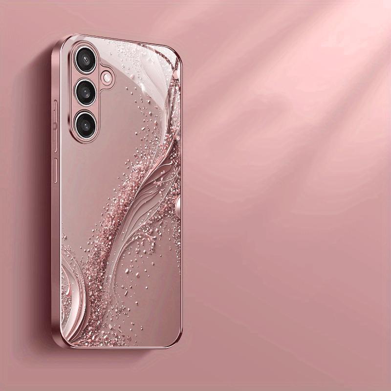Pink Sand Pattern Electroplated Glass Phone Case, suitable for iPhone 18, 17, 17pro, 16, 15, 14, 14plus, 13, 12, 11, etc.