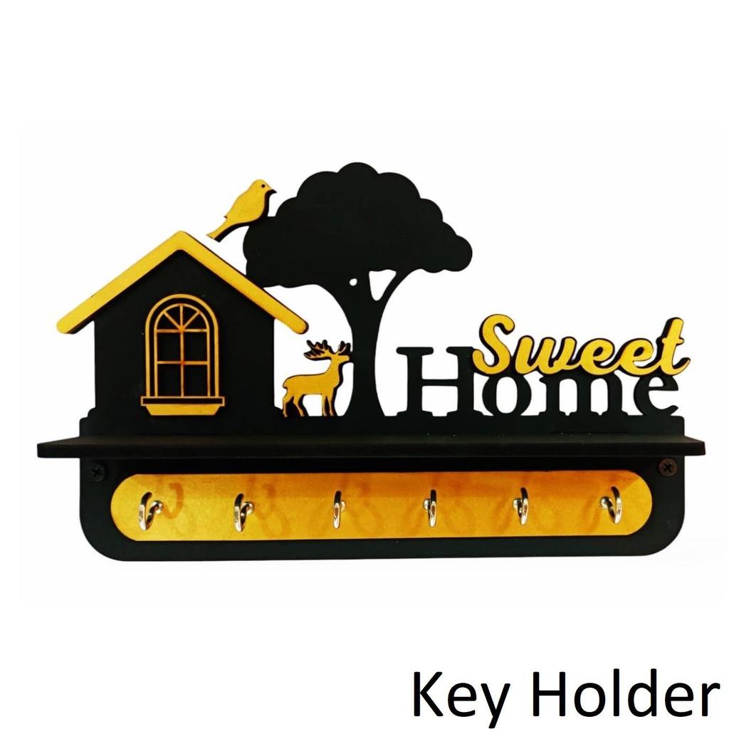Unique Stylish Wooden Key Holder for Wall Decor with Stylish Stainless Steel 6 Hooks Beautiful Key Organizer for Home Decoration.(W28cm,H18cm,D5cm)
