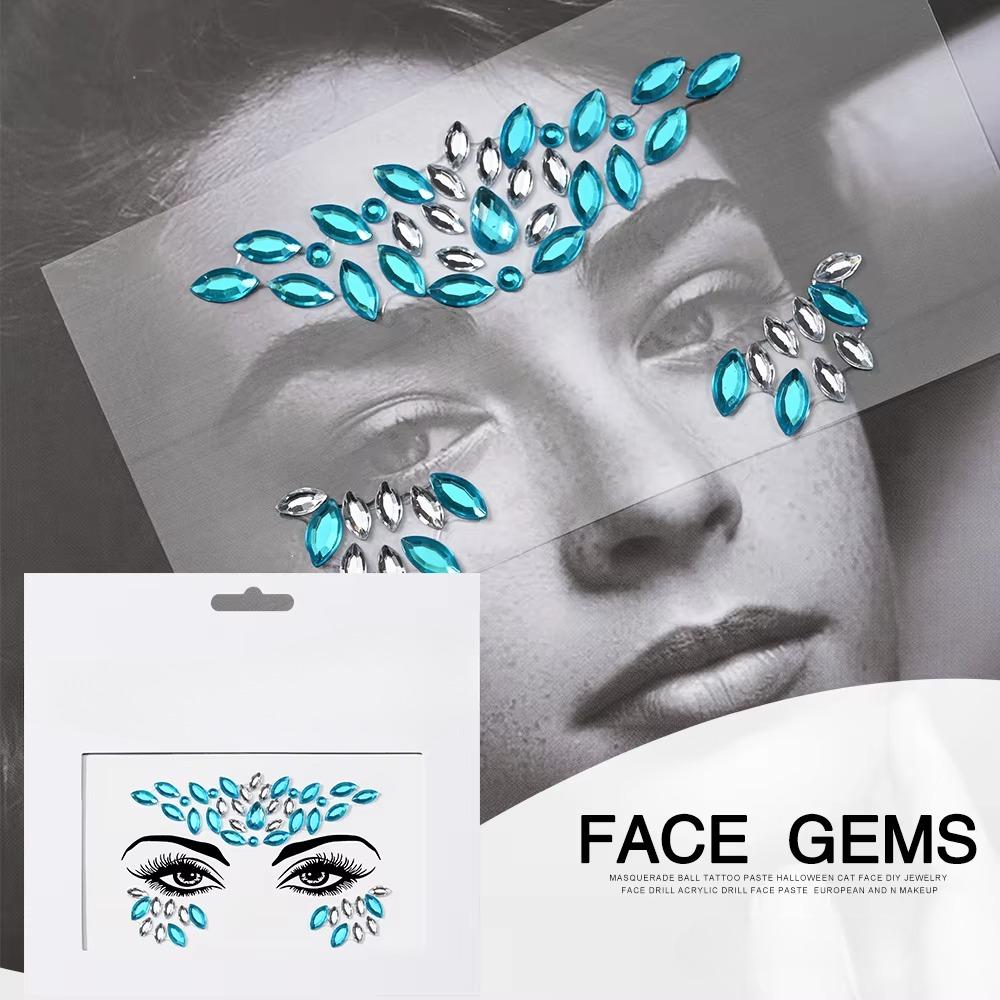 Fashion 3d Mermaid Face Gem Temporary Tattoo Crystal Body Facial Stickers, Shiny Glitter and Rhinestones for Festival Prom Party