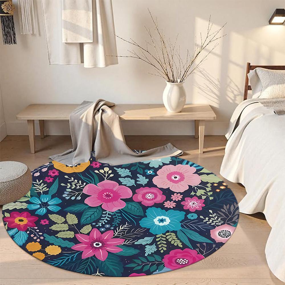 Flower Round Carpet Suitable for Living Rooms Balcony Dormitory Study room Antislip Round Carpet Decorate Offices Perfect Gift for Friends Family