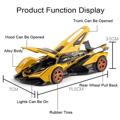 1:32 Scale SVJ63 V12GT Car Model Toy Metal Diecast Doors Opened Sound Light Pull Back Supercar Models Precious Toys Collection