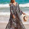 Women's Fashion Vacation Summer Spring Zebra Print Long Sleeve V-Neck Casual Dresses