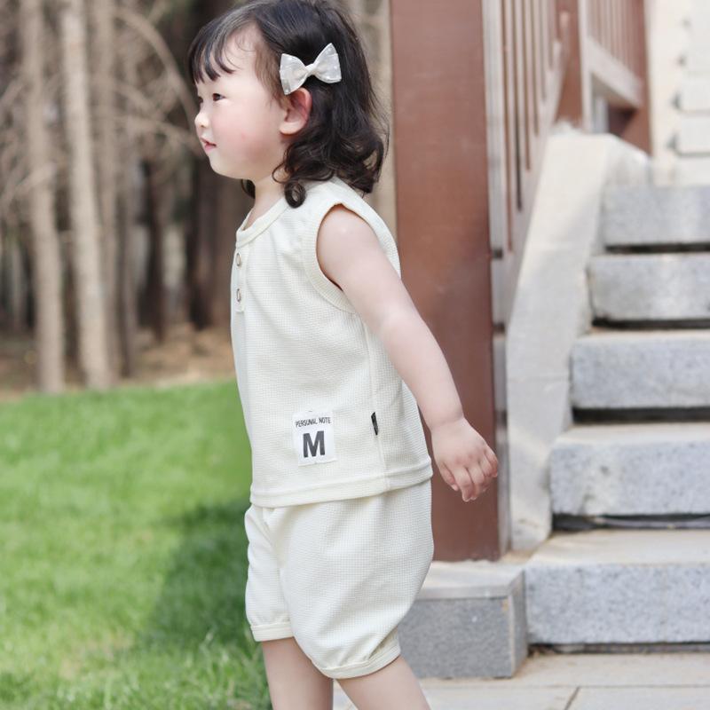 

Fashion Kids 2-Piece Waffle Knit Outfit Sleeveless Henley Tank Top & Shorts Set 80cm білий