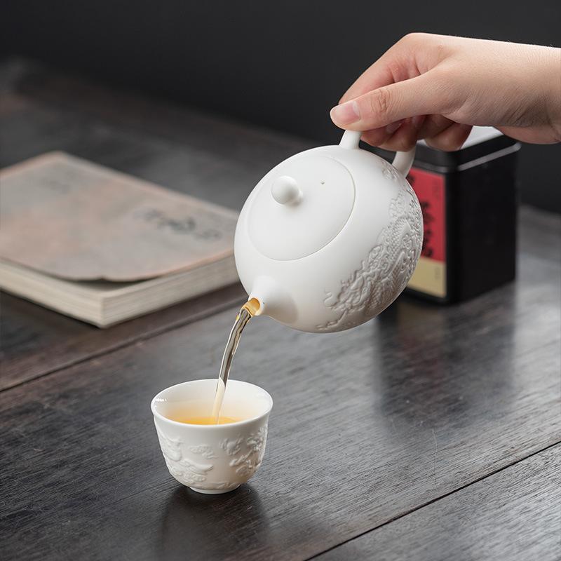 Embossed Closed Water Closed Water Xishi Pot Suet Jade Ceramic Large Capacity Single Pot Brewing Teapot Boutique Kung Fu Tea Set