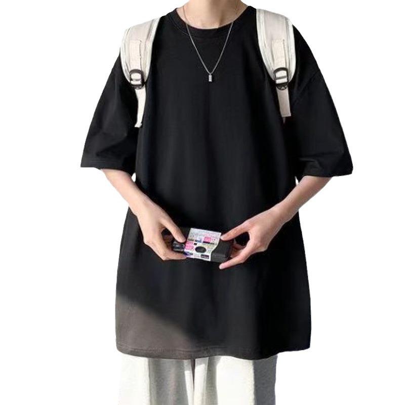 Men's Plus Size Crew Neck Loose Short Sleeve T-Shirt - Hong Kong Style Solid Color Summer Top