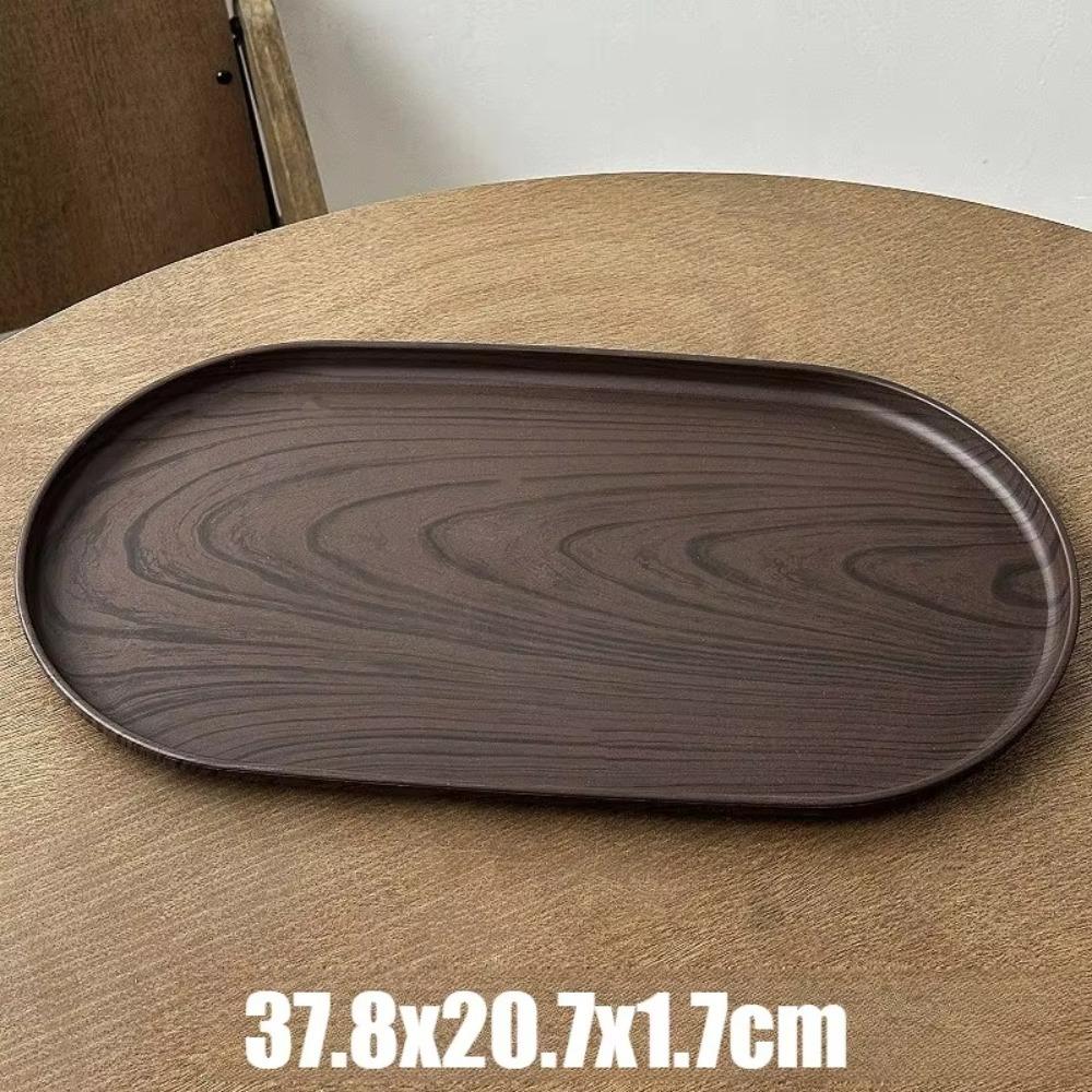 Smooth Surface Oval Tray Walnut Wood Grain Afternoon Tea Dessert Plate Vintage Fruit Platter Home