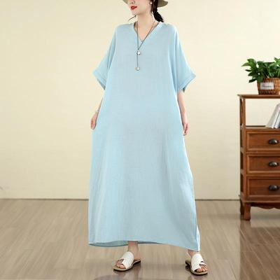 Korte mouw Plus size Katoen vintage nieuw in jurken voor vrouwen casual los maxi lang zomerjurk