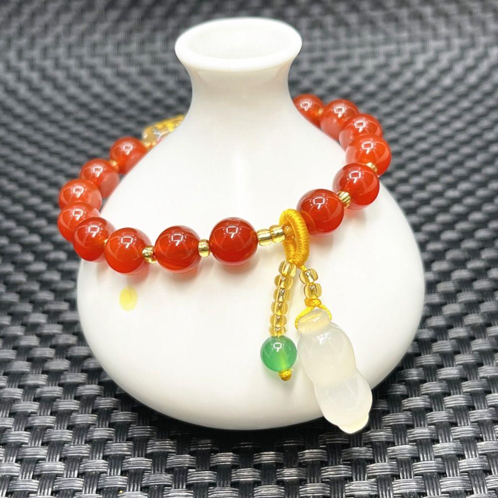 Simple Round Bead Bracelet Fashion Chalcedony Pendant Red Agate Beaded Bracelets Women