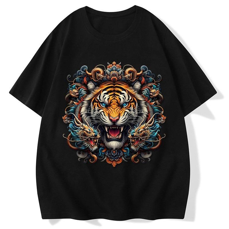 

New trendy tigerhead printed dragon motif tshirt for Unisex and Women pure cotton shortsleeved top for summer 2026 Streetwear 4XL