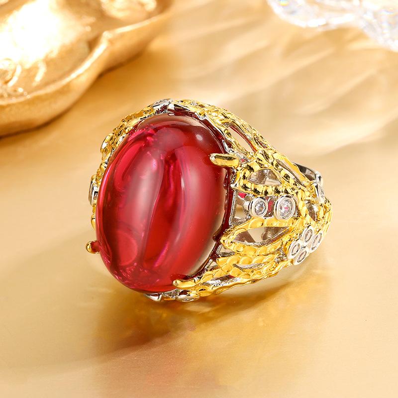 Jewelry Copper Bottom Gold-Plated Imitation Plain Color Treasure Egg-Shaped Hollow Ring Stone 13 * 18
