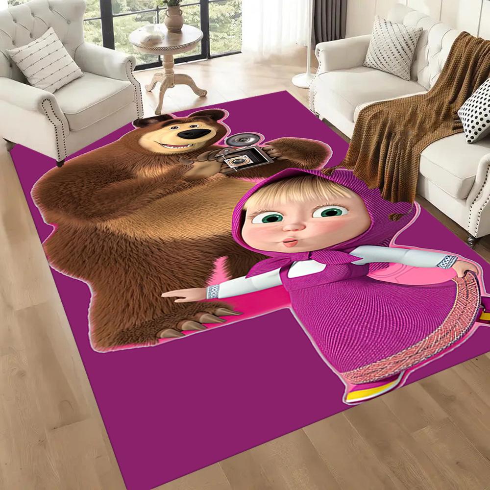Masha Bear Floor Rug Office Rug Suitable for Balcony Playrooms Dormitory Kitchen Anti-slip Rug Decorate Offices Birthday/Christmas Gift