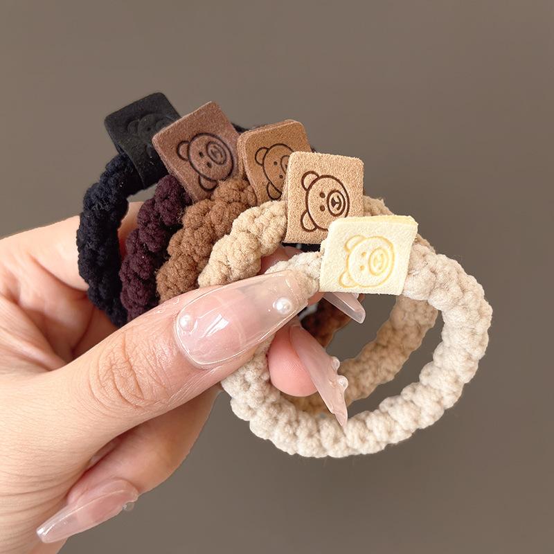5pcs Little Bear Rubber Band Plush Meatball Head Small Intestine Headband, Simple Headband Accessory