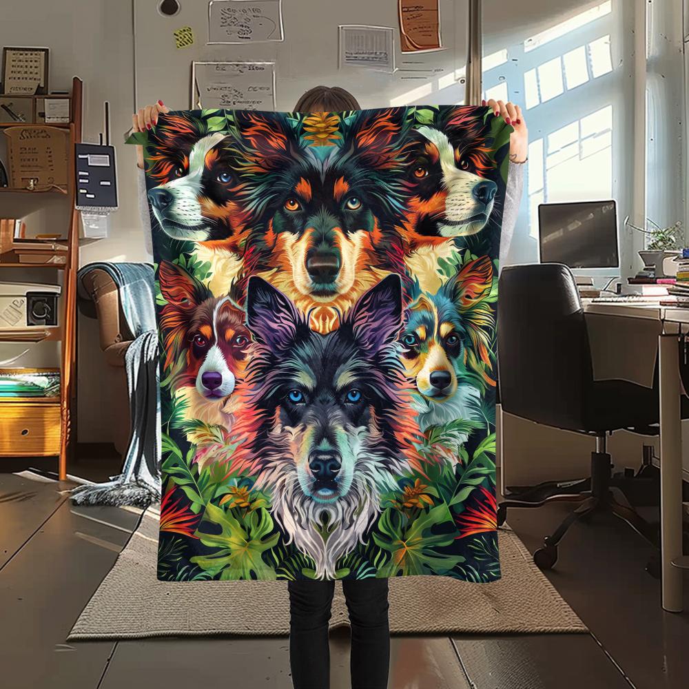 1Pc Collie Corgi Print Flannel Blanket, High quality Comfortable for All Seasons, Home Decor, Warmth and Comfort, Perfect for Christmas Gifts