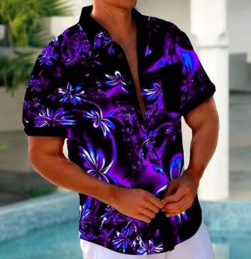 Fashion New Men s Summer Hawaiian Shirt Vibrant Graffiti Art, Printed Shirt Short Sleeves XXS