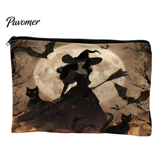 Wear-resistant Storage Bag Bag, with Smooth Zipper, Thickened Polyester Large Capacity Reusable Cosmetic Halloween Witch Pumpkin Pattern Printed Pouch